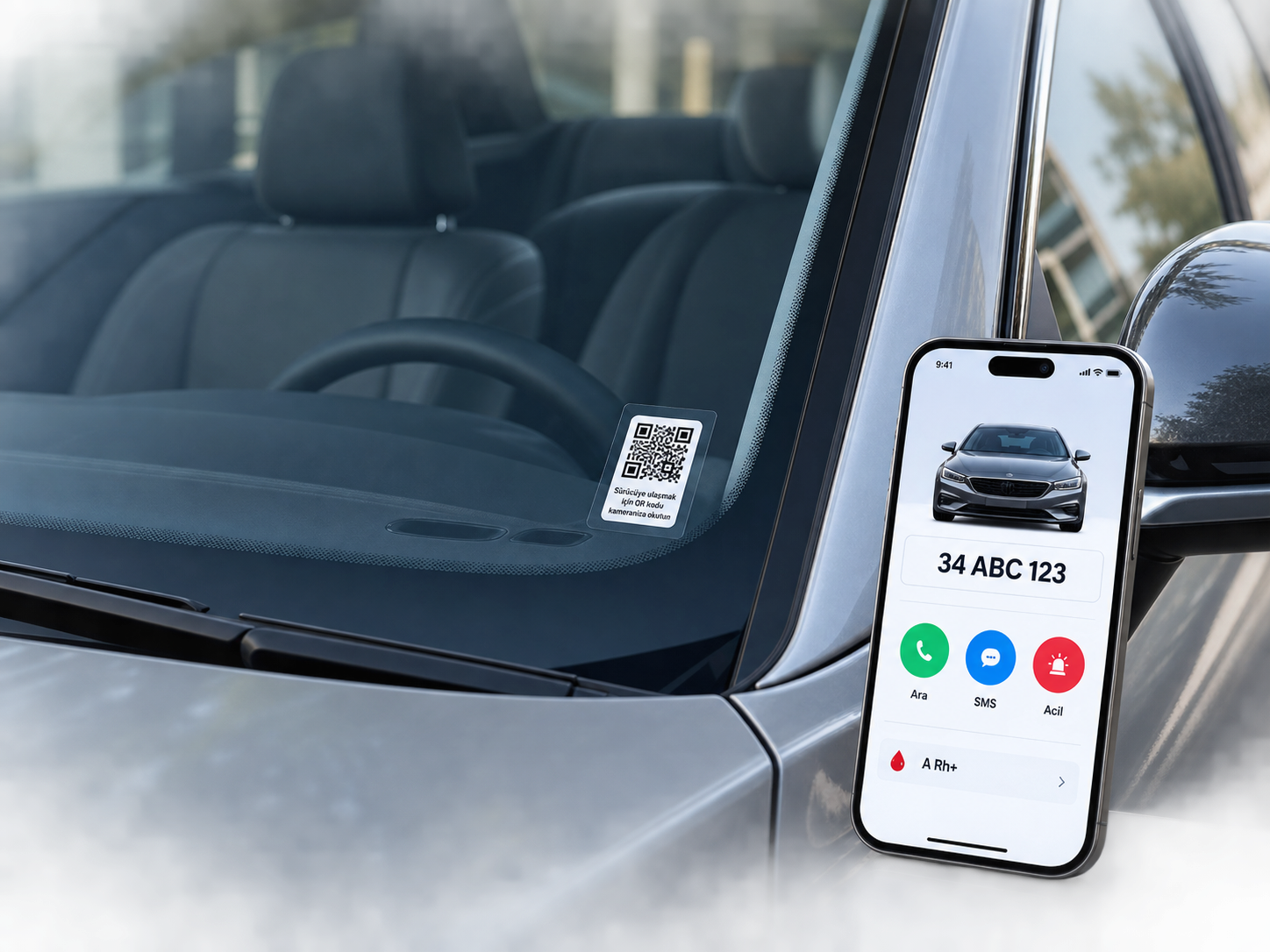 NEWA QR Araç Etiketi · İçten cam · Şeffaf araç uygulaması